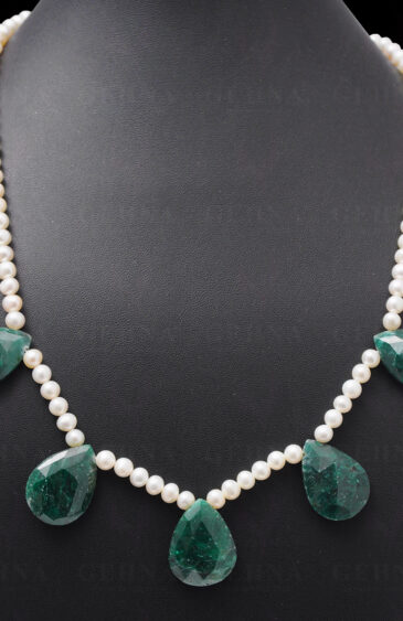 Sea Water Pearl Bead & Emerald Faceted Almond String NM-1030