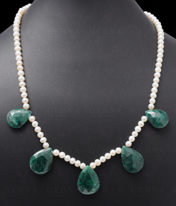 Sea Water Pearl Bead & Emerald Faceted Almond String NM-1030