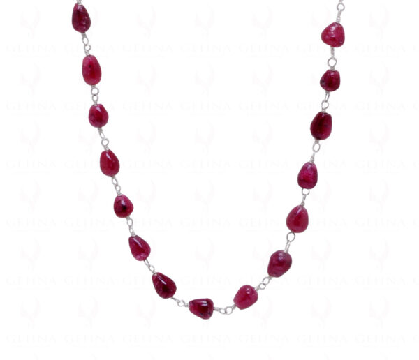 Ruby Tear Drop Shaped Bead Chain Linked In .925 Sterling Silver CP-1030