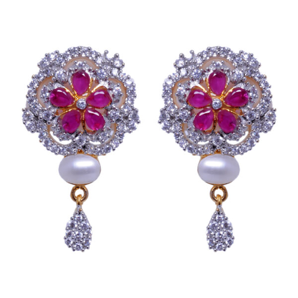 Classic Pearl, Ruby & Cubic Zirconia Studded Ethnic Pendant Set FP-1030