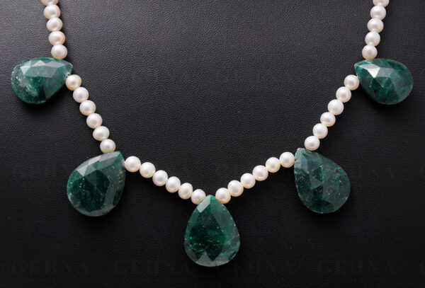 Sea Water Pearl Bead & Emerald Faceted Almond String NM-1030