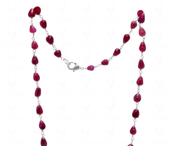 Ruby Tear Drop Shaped Bead Chain Linked In .925 Sterling Silver CP-1030