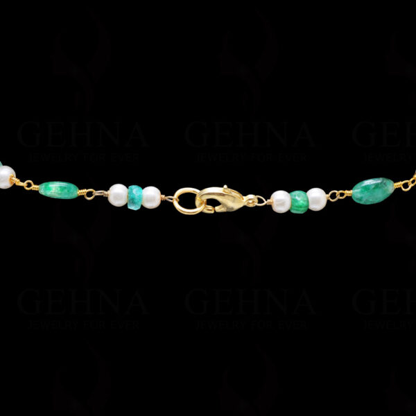 Emerald Plain Bead & Pearl  Chain In .925 Sterling Silver Cm1030