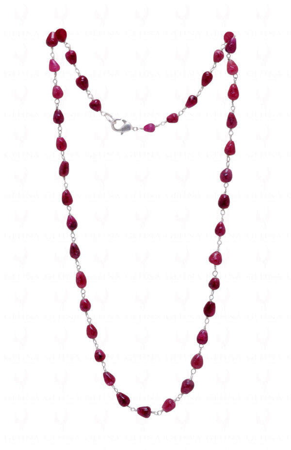 Ruby Tear Drop Shaped Bead Chain Linked In .925 Sterling Silver CP-1030