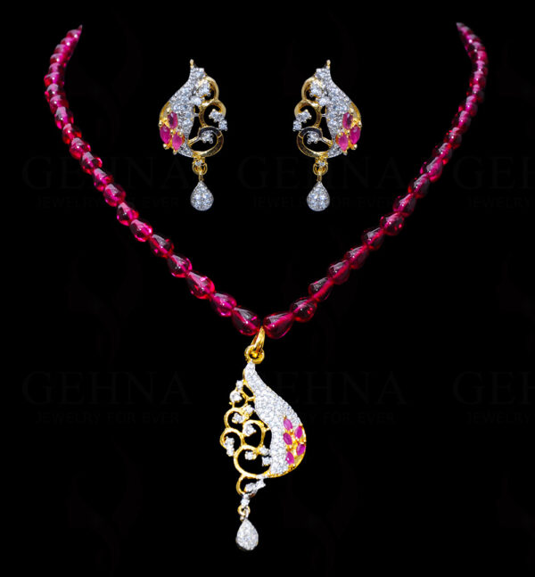 Spinel Studded Pendant Attached With Tourmaline Color Tear Drop Chain FN-1030