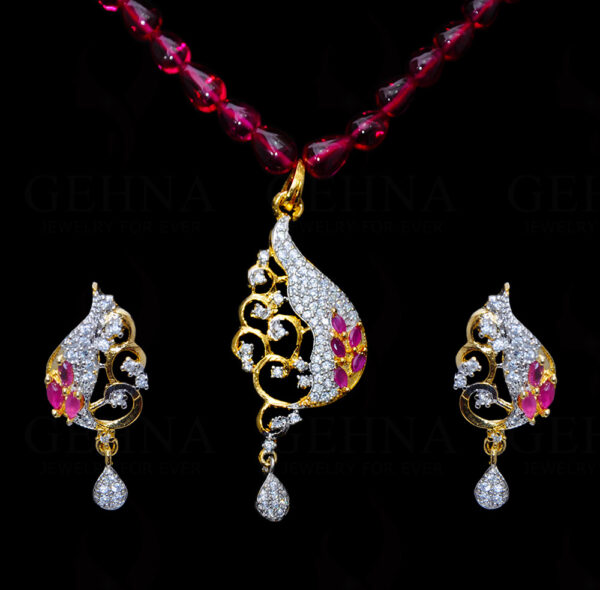 Spinel Studded Pendant Attached With Tourmaline Color Tear Drop Chain FN-1030