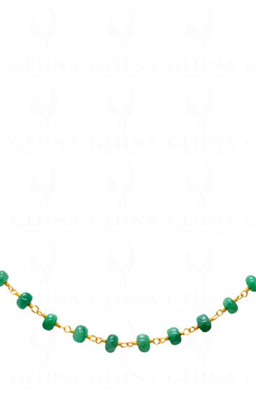 18″ Emerald Cabochon Bead Chain Linked In .925 Silver – Yellow Polish CP-1031