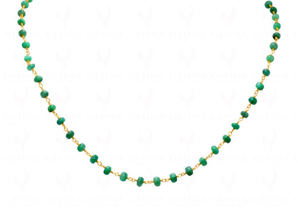 18" Emerald Cabochon Bead Chain Linked In .925 Silver - Yellow Polish CP-1031