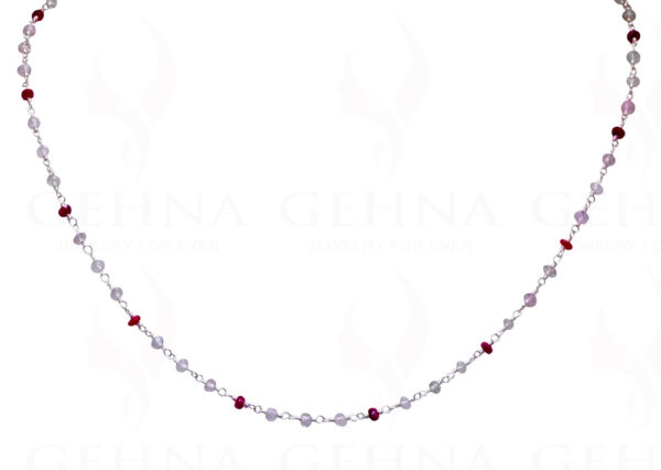 18" Ruby Aquamarine Bead Chain In .925 Sterling Silver CS-1031