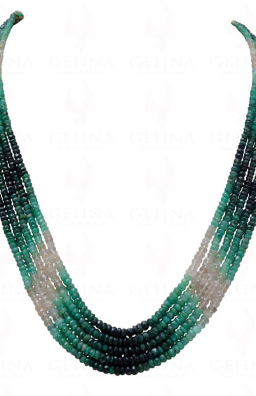 5 Rows Natural Emerald Gemstone Faceted Round Shaded Bead Necklace NP-1031