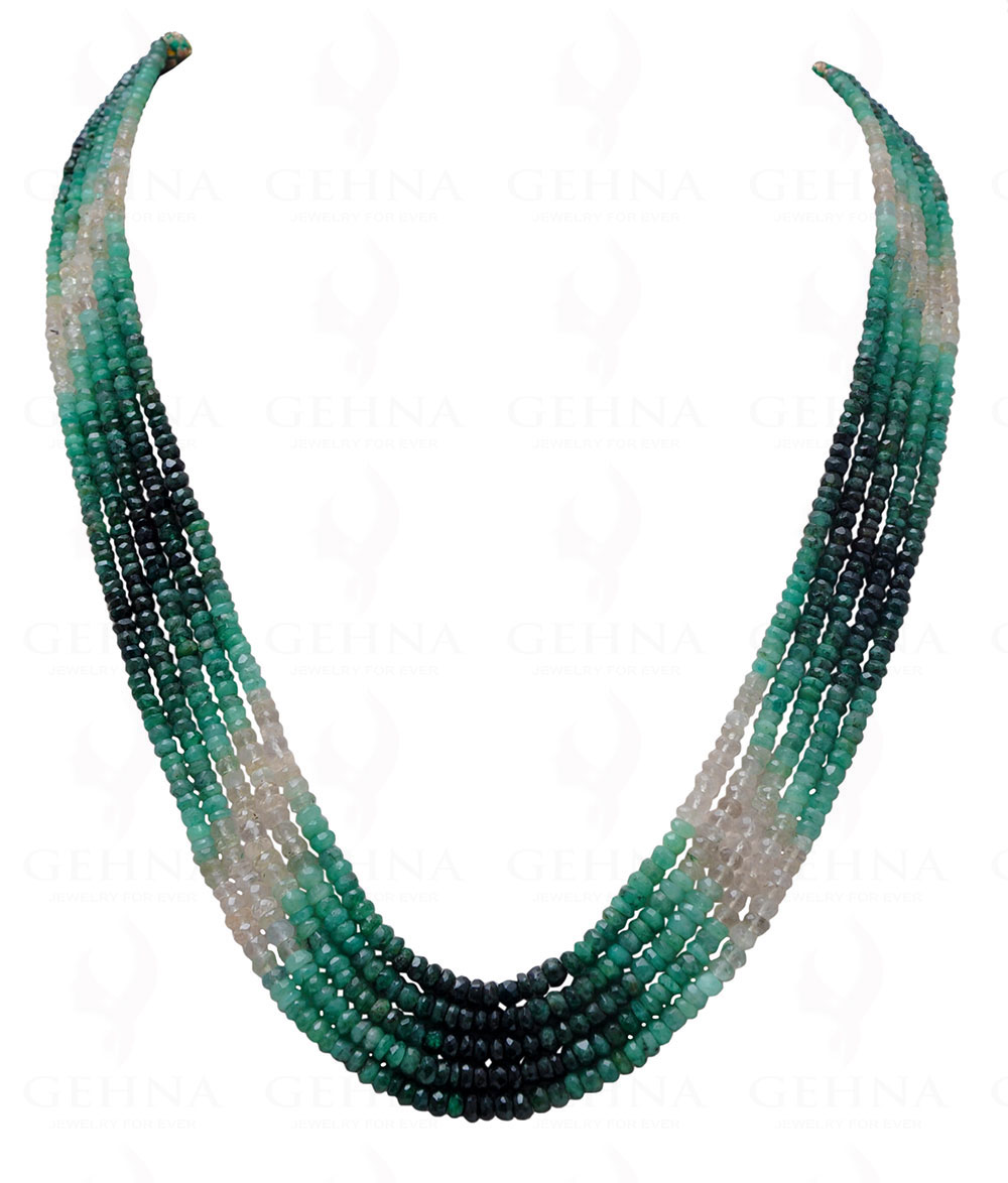 5 Rows Natural Emerald Gemstone Faceted Round Shaded Bead Necklace NP-1031