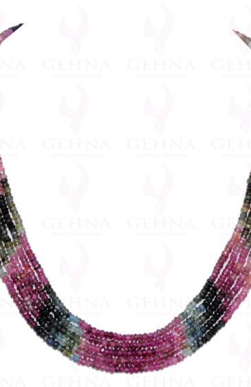 5 Rows of Multi Color Tourmaline Gemstone Faceted Bead Necklace NS-1031