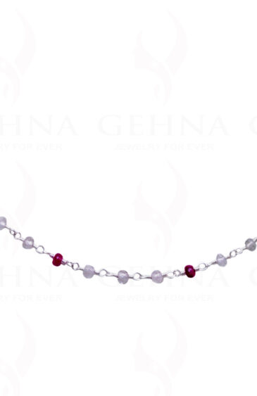 18″ Ruby Aquamarine Bead Chain In .925 Sterling Silver CS-1031