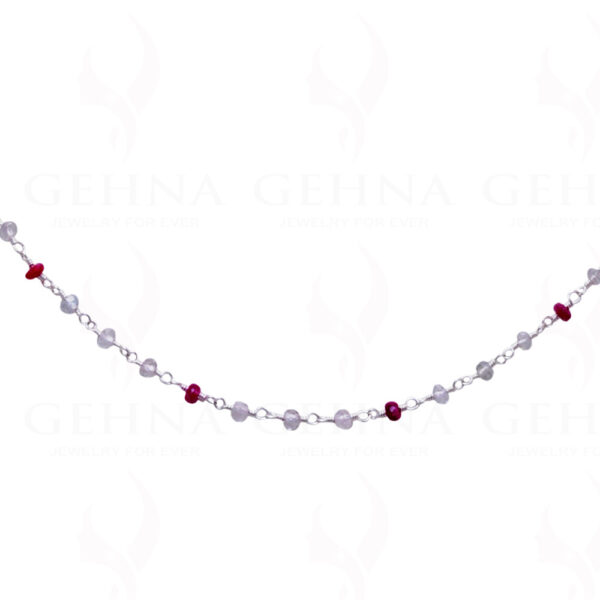 18" Ruby Aquamarine Bead Chain In .925 Sterling Silver CS-1031