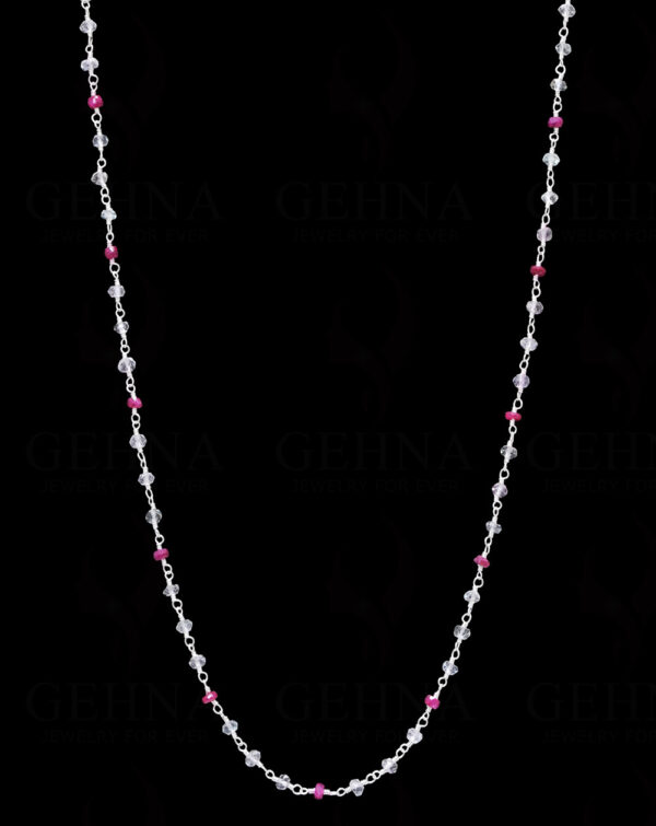 18" Ruby Aquamarine Bead Chain In .925 Sterling Silver CS-1031