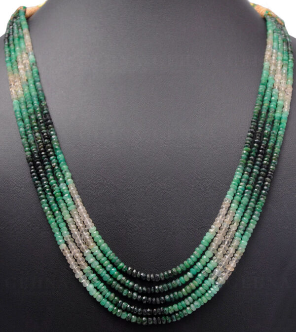 5 Rows Natural Emerald Gemstone Faceted Round Shaded Bead Necklace NP-1031