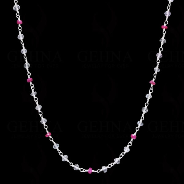 18" Ruby Aquamarine Bead Chain In .925 Sterling Silver CS-1031