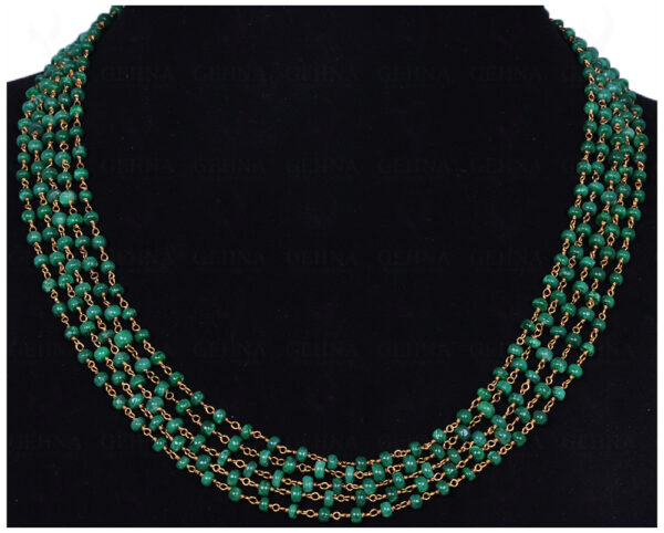 5 Rows Emerald Bead Necklace Linked In 925 Silver - Yellow Polish CP-1032