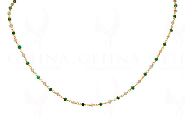 18" Emerald Aquamarine Bead Chain In .925 Sterling Silver CS-1032