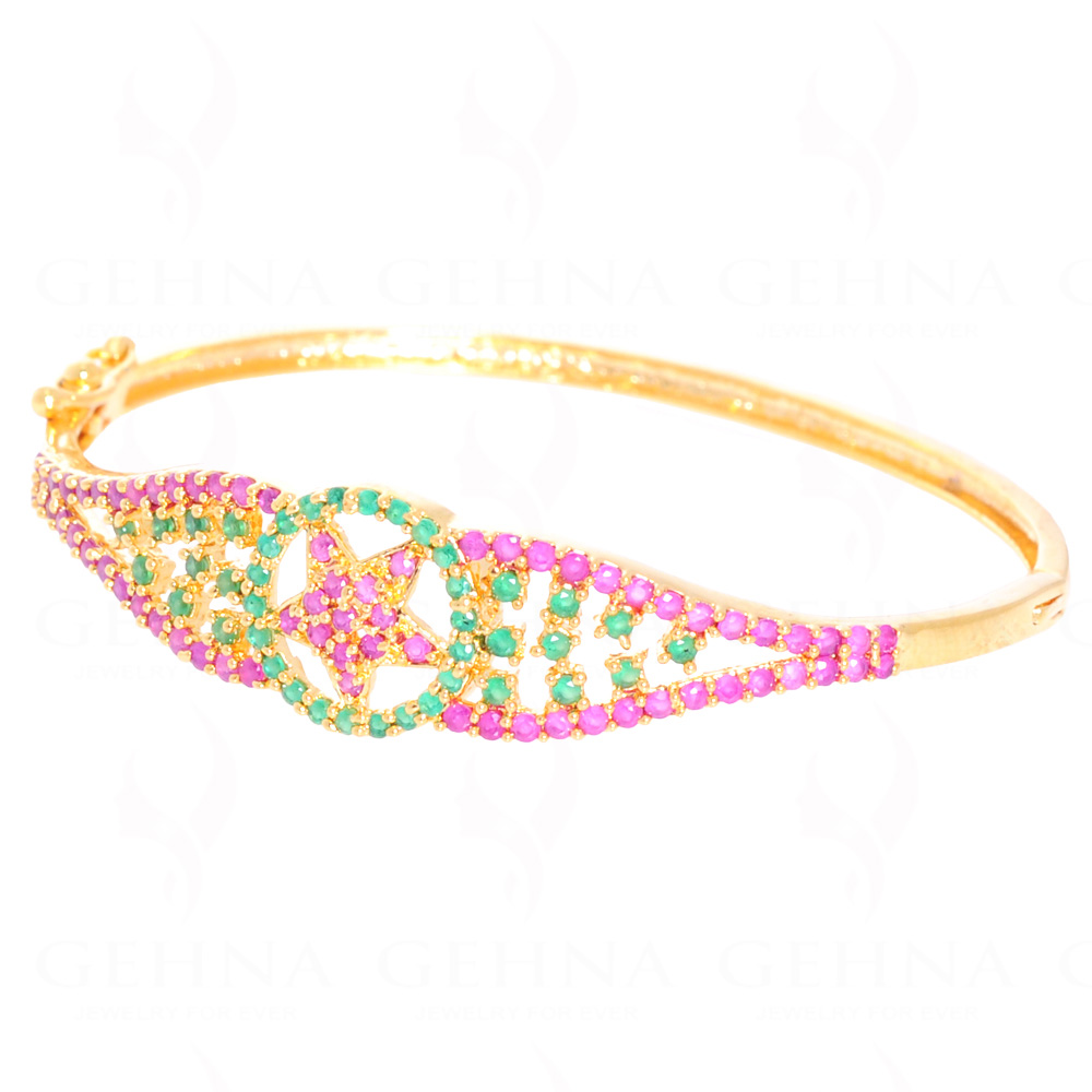 Ruby & Emerald Studded Yellow Gold Plated Bracelet FB-1032