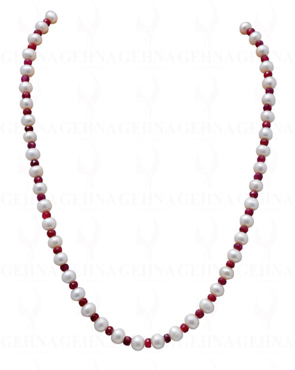 Pearl & Ruby Gemstone Faceted Bead Necklace NM-1032