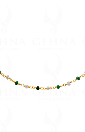 18″ Emerald Aquamarine Bead Chain In .925 Sterling Silver CS-1032