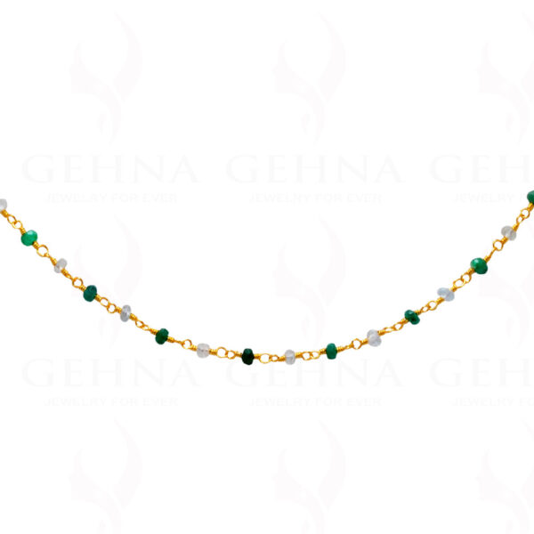 18" Emerald Aquamarine Bead Chain In .925 Sterling Silver CS-1032