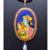 White Topaz Studded Beautiful Radha Krishna Hand Painted Pendant Set FN-1032