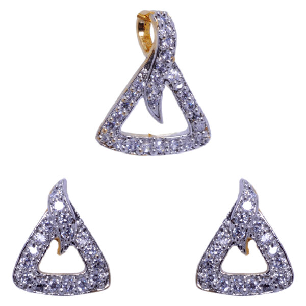 Cubic Zirconia Studded Triangle Shaped Pendant & Earring Set FP-1032