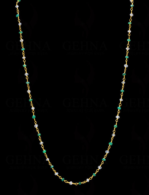 18" Emerald Aquamarine Bead Chain In .925 Sterling Silver CS-1032