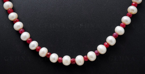 Pearl & Ruby Gemstone Faceted Bead Necklace NM-1032