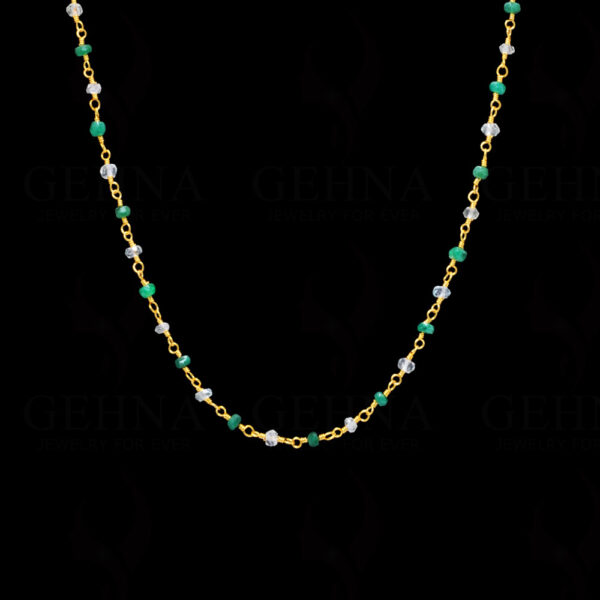 18" Emerald Aquamarine Bead Chain In .925 Sterling Silver CS-1032