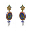 White Topaz Studded Beautiful Radha Krishna Hand Painted Pendant Set FN-1032