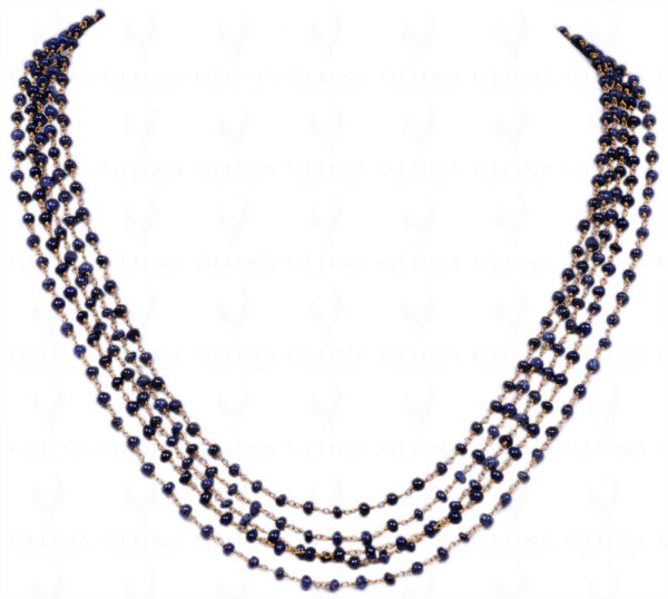 5 Rows African Sapphire Necklace Linked In 925 Silver - Yellow Polish CP-1033