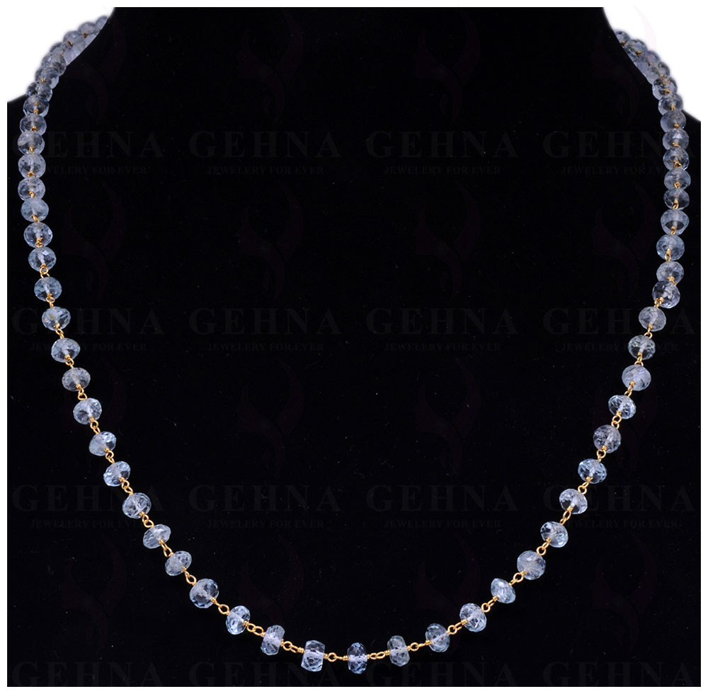 Aquamarine Gem Faceted Bead Chain In .925 Sterling Silver CS-1033