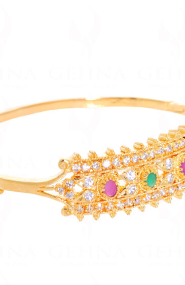 Ruby, Emerald & Cubic Zirconia Studded Gold Tone Bracelet FB-1033
