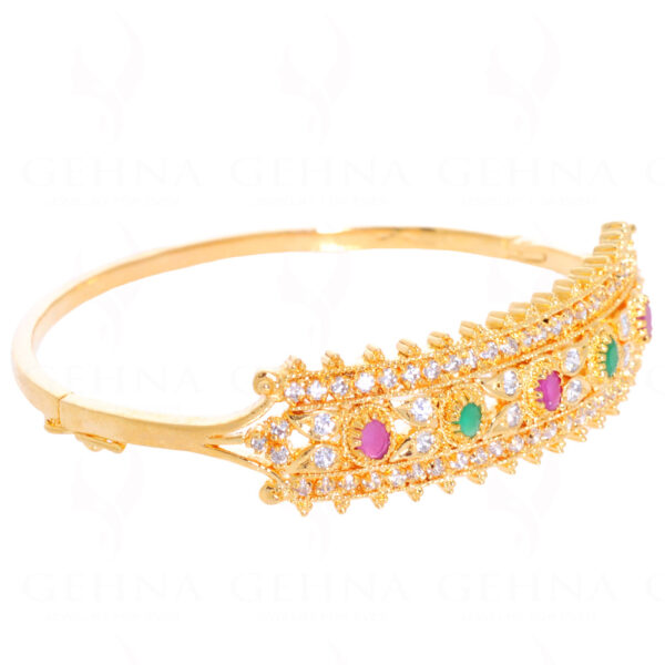 Ruby, Emerald & Cubic Zirconia Studded Gold Tone Bracelet FB-1033