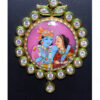 Round Shaped White Topaz Studded Krishna Leela Hand Painted Pendant Set FN-1033