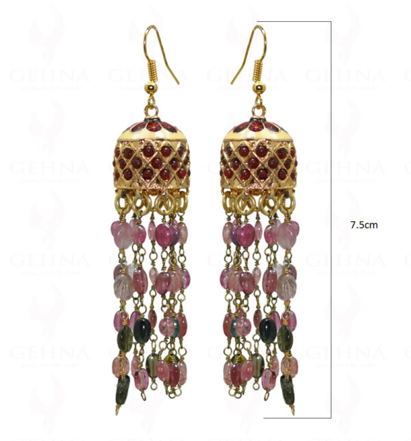 Multi Tourmaline Gemstone Bead With Ruby Studded Jhumki Style Earrings LE01-1033