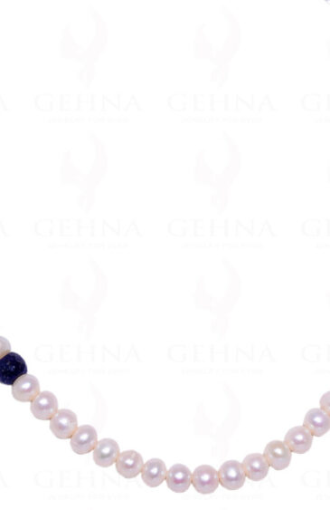 Pearl & Blue Sapphire Gemstone Round Faceted Bead Necklace NM-1033