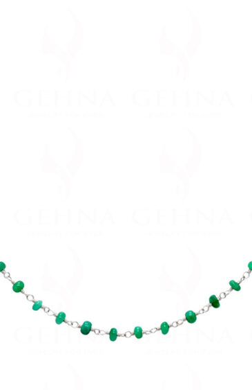 Emerald Gemstone Cabochon Bead Chain In .925 Sterling Silver CP-1034
