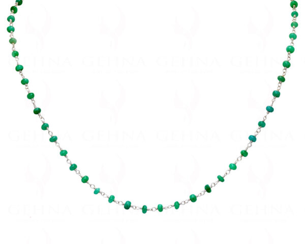 Emerald Gemstone Cabochon Bead Chain In .925 Sterling Silver CP-1034