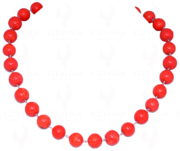 18" Inch Manmade Coral Stone Bead Chain In .925 Sterling Silver CS-1034