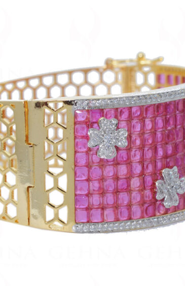 Ruby Color Synthetic Stone & Cubic Zirconia Studded Bracelet FB-1034