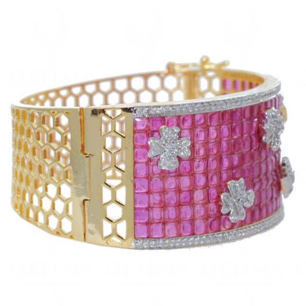 Ruby Color Synthetic Stone & Cubic Zirconia Studded Bracelet FB-1034