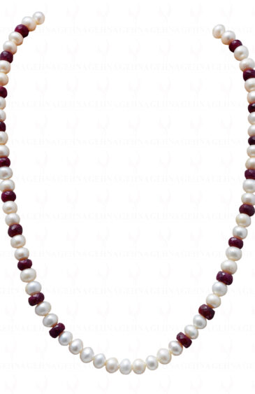 Ruby Gemstone Faceted Round Bead With Fresh Water Pearls NM-1034