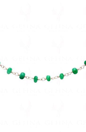 Emerald Gemstone Cabochon Bead Chain In .925 Sterling Silver CP-1034