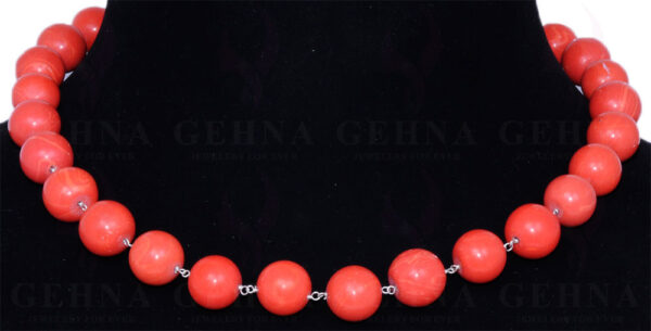 18" Inch Manmade Coral Stone Bead Chain In .925 Sterling Silver CS-1034