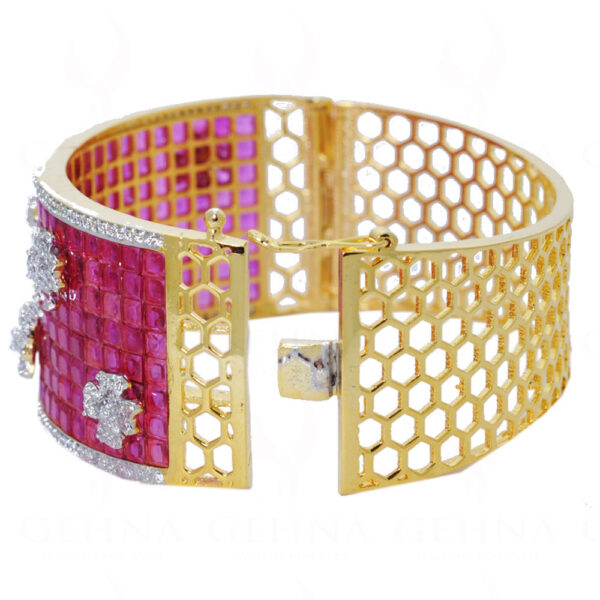 Ruby Color Synthetic Stone & Cubic Zirconia Studded Bracelet FB-1034