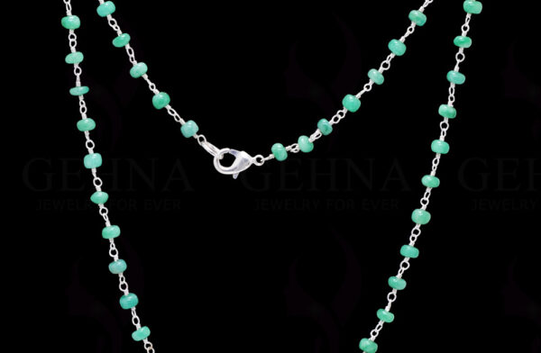 Emerald Gemstone Cabochon Bead Chain In .925 Sterling Silver CP-1034